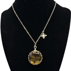 Fossil Amber-Hued Butterfly Pendant Necklace – Multi-Charm Chain 16” - 18”